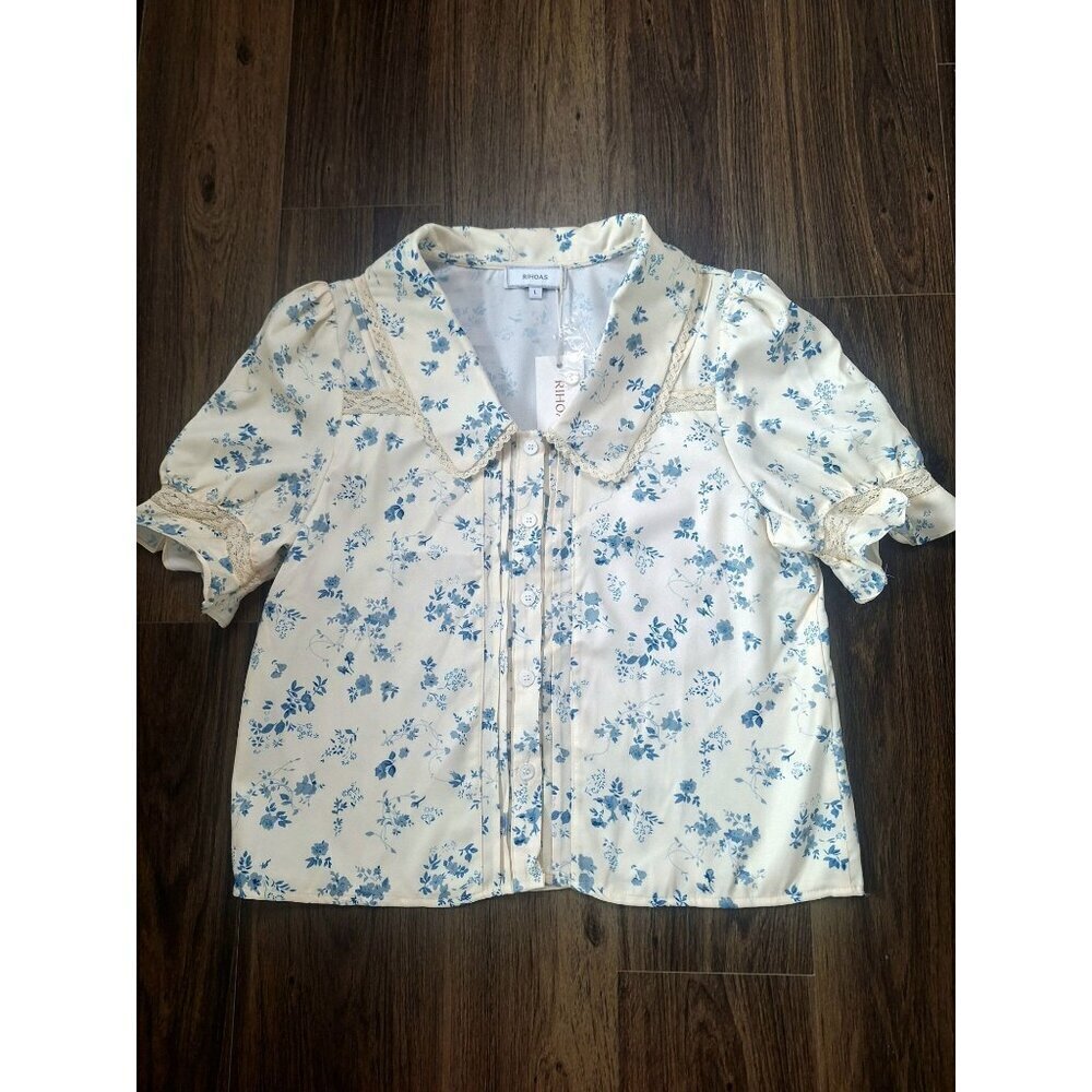 NWT Rihos Floral Lace Cottagecore Blouse Size L - Picture 2 of 9